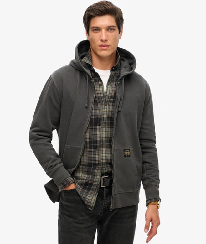 Superdry Relaxte Hoodie met Contrasterende Stiksels en Rits Zwart