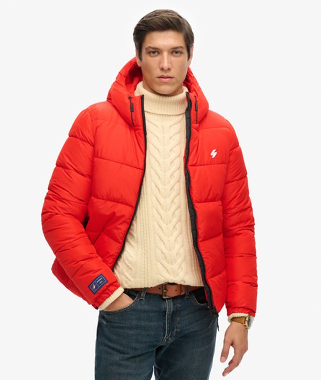 Superdry Sports Pufferjas met Capuchon Rood