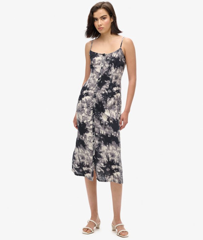 Cami Midi-jurk met Knoopsluiting en Print Grijs Grootte: 42 afbeelding