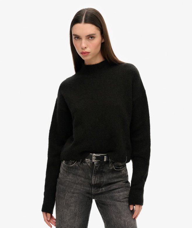 Superdry Damen Vintage Essential Pullover mit Angedeutetem Ausschnitt Schwarz - Größe: 40