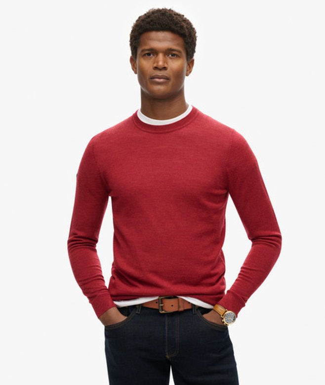 Superdry Men's Merino Crew Neck Jumper Red / Furnace Red Marl