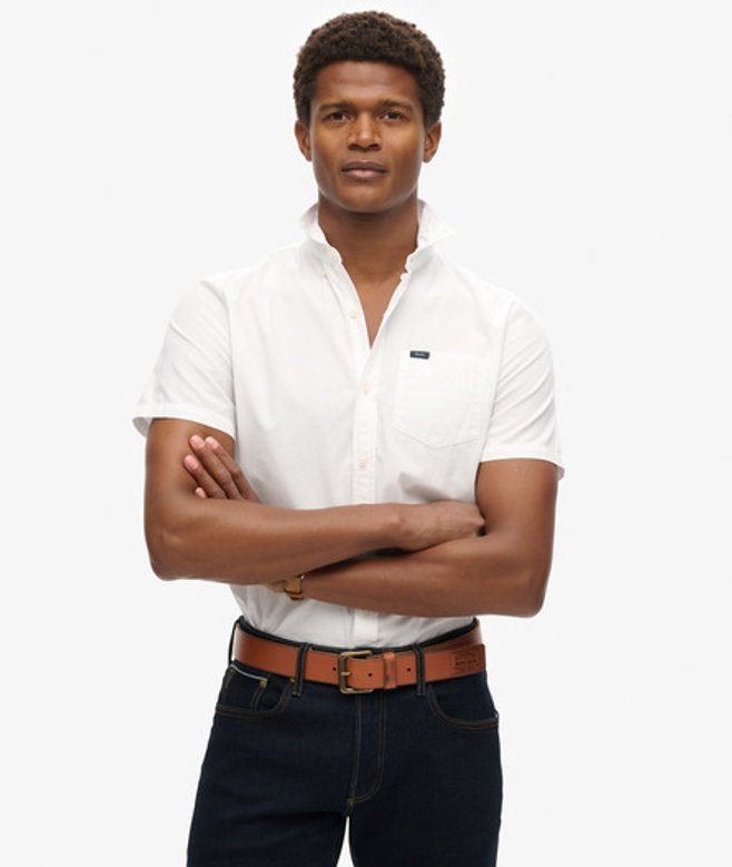 Superdry Men's Premium University Oxford Short Sleeve Shirt White / Optic White