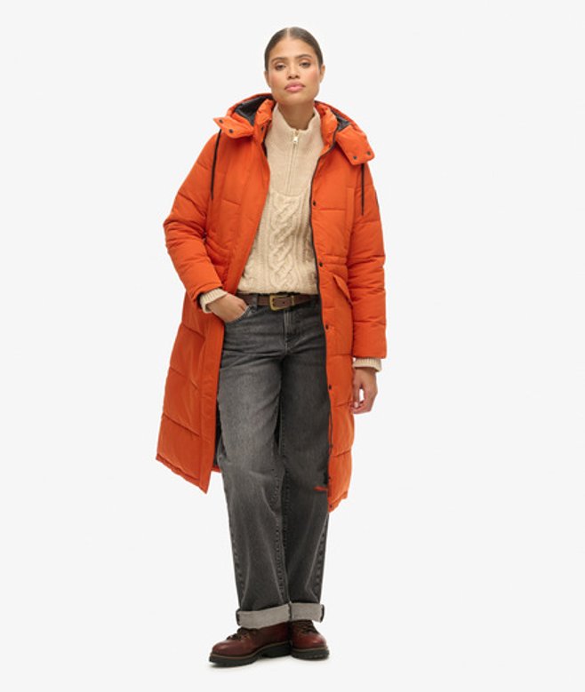 Superdry Damen Langer Everest Steppmantel Orange