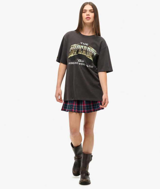 Superdry Women's Oversized 70s Rock Graphic Band T-Shirt, Black and Green