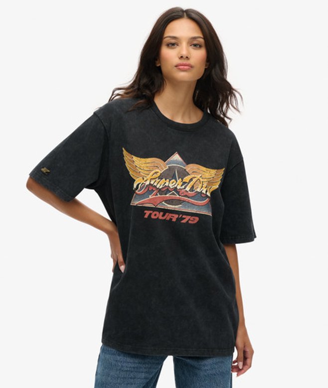 Oversized 70s Rockband T-shirt met Grafische Print Zwart Grootte: L afbeelding