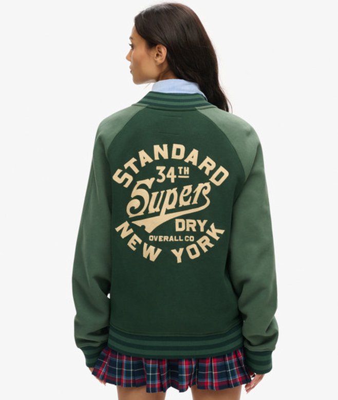 Oversized College Bomberjack van Jersey met Print Groen Grootte: XL afbeelding