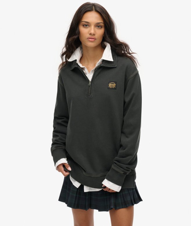 Oversized top met Halve Rits en Contrasterend Stiksel Zwart Grootte: L afbeelding