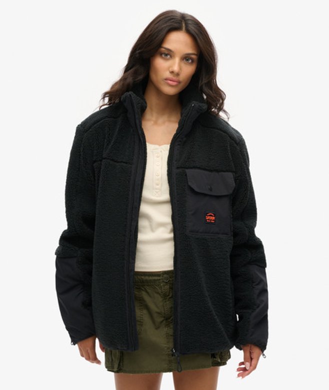 Oversized Hybride Expedition jas met Borgvoering Zwart Grootte: XL afbeelding