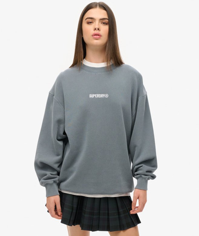 Oversized Sweatshirt met Micrologo, Ronde Hals en Losse Pasvorm Blauw Grootte: L afbeelding