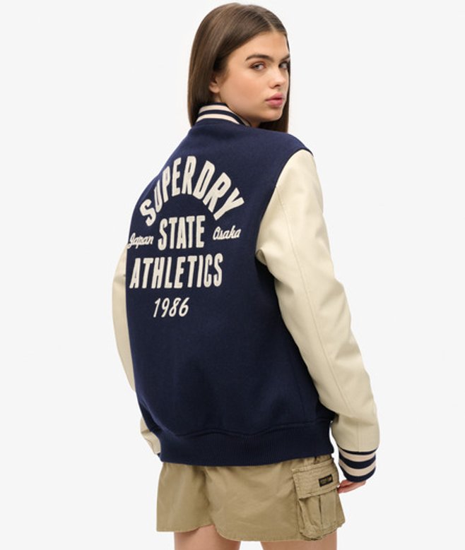 Superdry Oversized Varsity Bomberjack met Kettingsteek Blauw