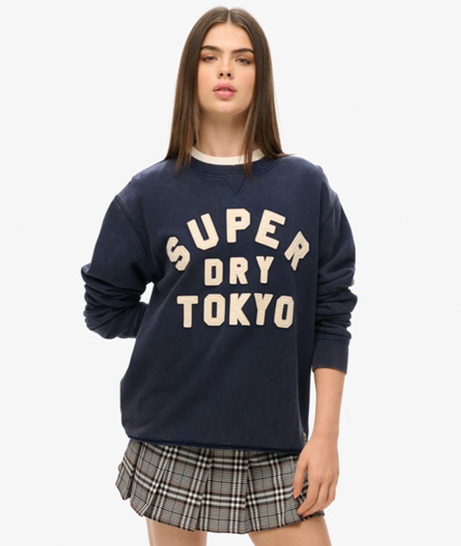 Oversized Vintage Athletic Sweatshirt met Ronde Hals Blauw Grootte: Xxl afbeelding