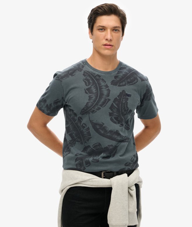 Vintage Overdye T-shirt met Print Blauw Grootte: L afbeelding