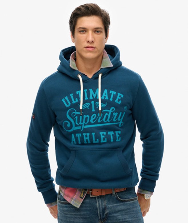 Superdry Athletic Hoodie met Geborduurde Tekst Blauw