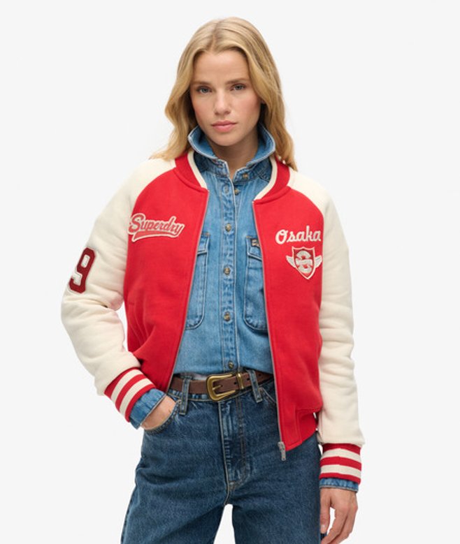 Superdry College Jersey Bomberjack met Grafische Print Rood