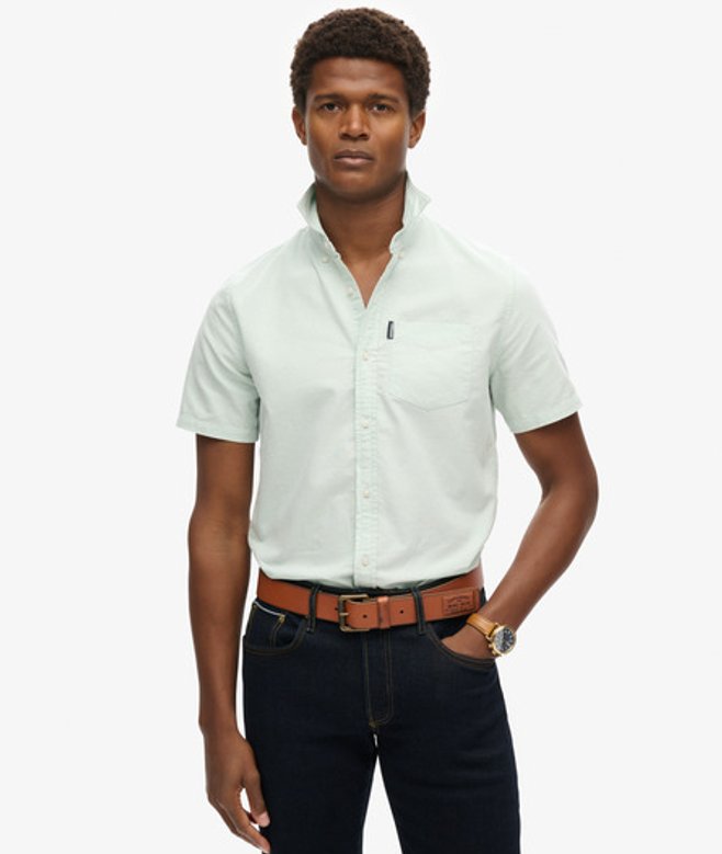 Superdry Mens Classic Oxford Short Sleeve Shirt, Light Green, Size: M