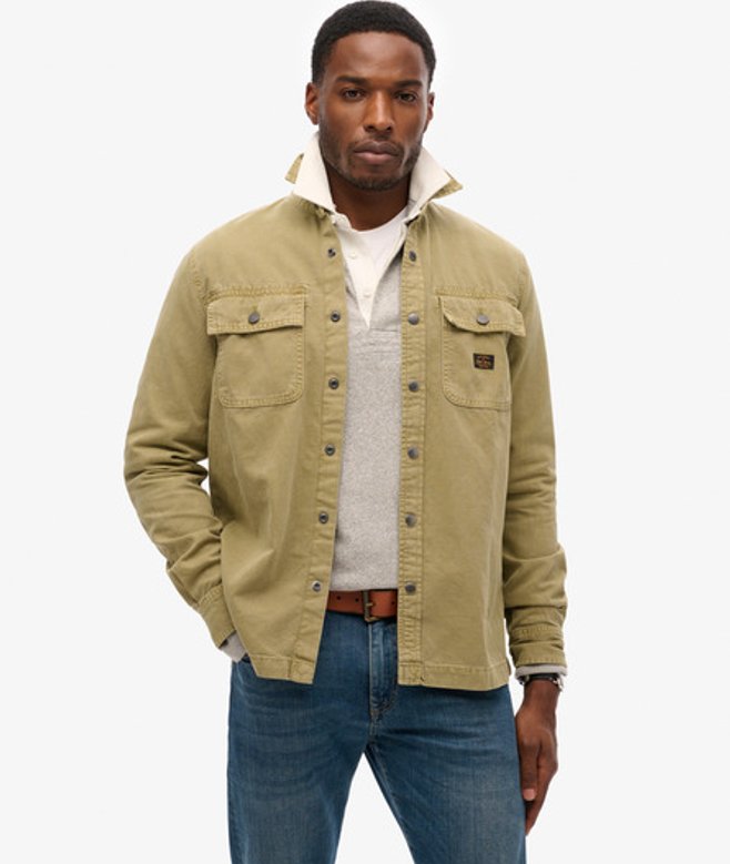 Canvas Workwear Overshirt van Biologisch Katoen Groen Grootte: M afbeelding