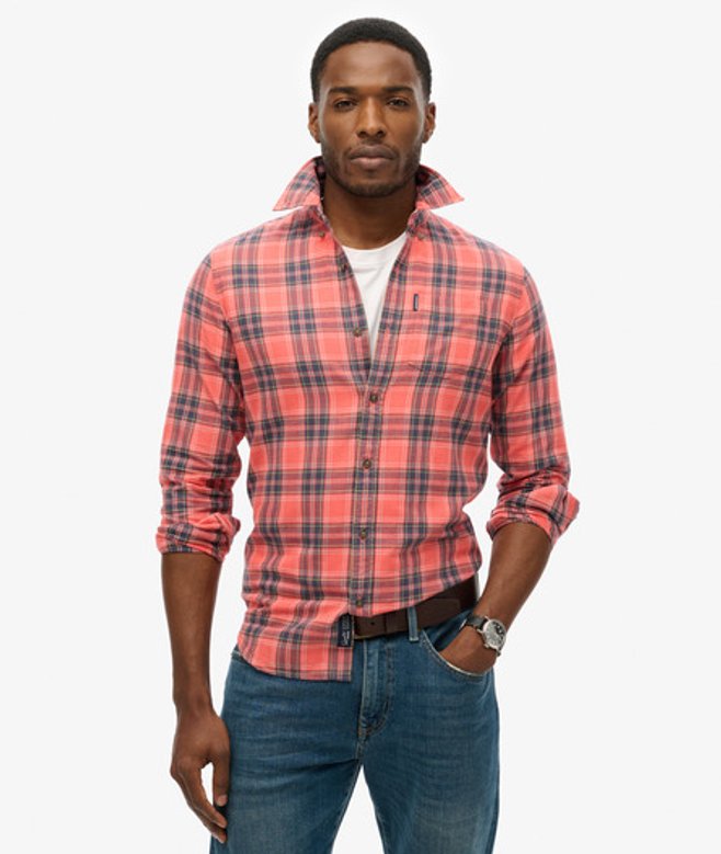 Superdry Mens Classic Check Organic Cotton Vintage Shirt, Red