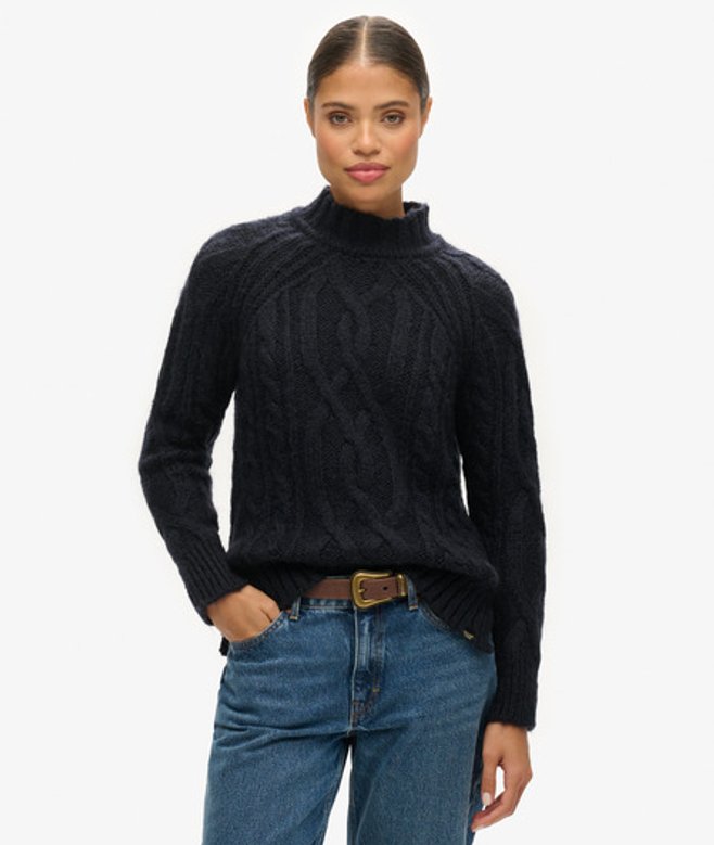 Damen Hochgeschlossener Pullover mit Zopfmuster - Größe: 36 - Superdry - Modalova