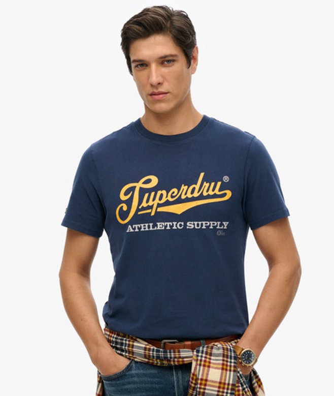 Vintage College T-shirt met Tekst Blauw Grootte: XL afbeelding