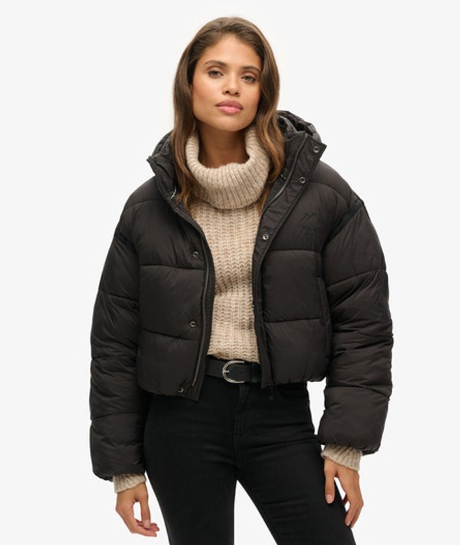 Superdry Women's Cropped Cocoon Puffer Jacket Black
