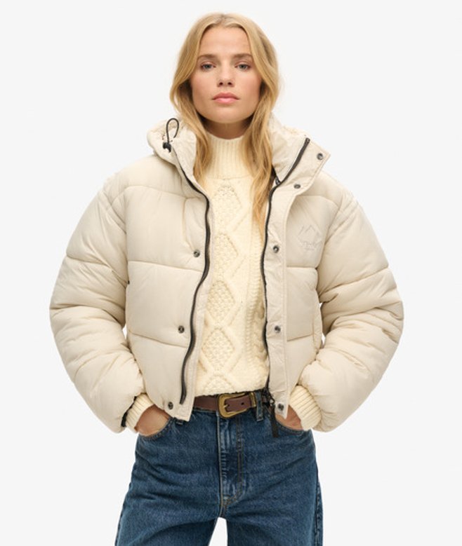 Superdry Korte Cocoon Pufferjas Cr&egrave;me