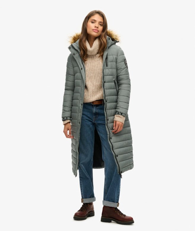 Superdry Lange Fuji Pufferjas met Capuchon Groen
