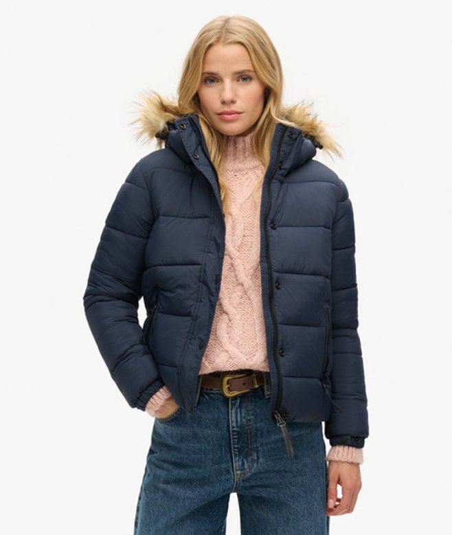 Dames Courte a Capuche Avec Fausse Fourrure Doudoune, Taille: 42 - Superdry - Modalova