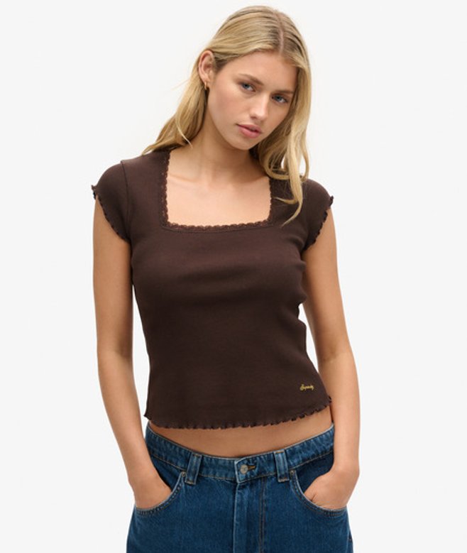 Athletic Essentials top met Vierkante Hals Bruin Grootte: 10-12 afbeelding