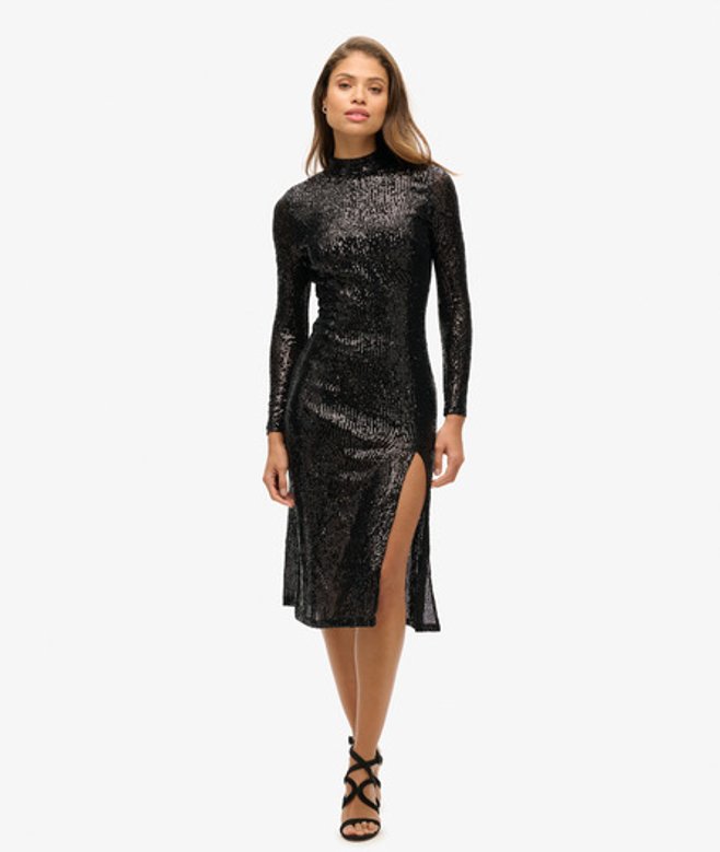 Midi-jurk met Pailletten en Blote rug Zwart Grootte: 36 afbeelding