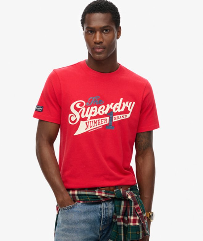 Vintage College T-shirt met Tekst Rood Grootte: M afbeelding