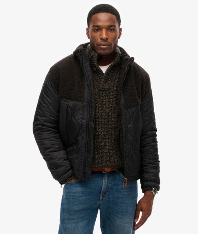 Superdry Gewatteerde Sherpa Hybrid jas Donkergrijs