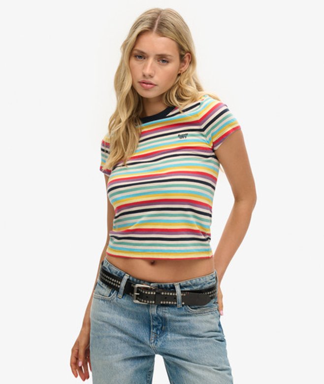 Kort Vintage T-shirt met Strepen Geel Grootte: 34 afbeelding