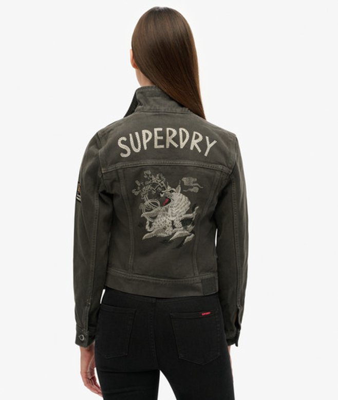 Superdry Women's Embellished Workwear Crop Jacket Black / Washed Black