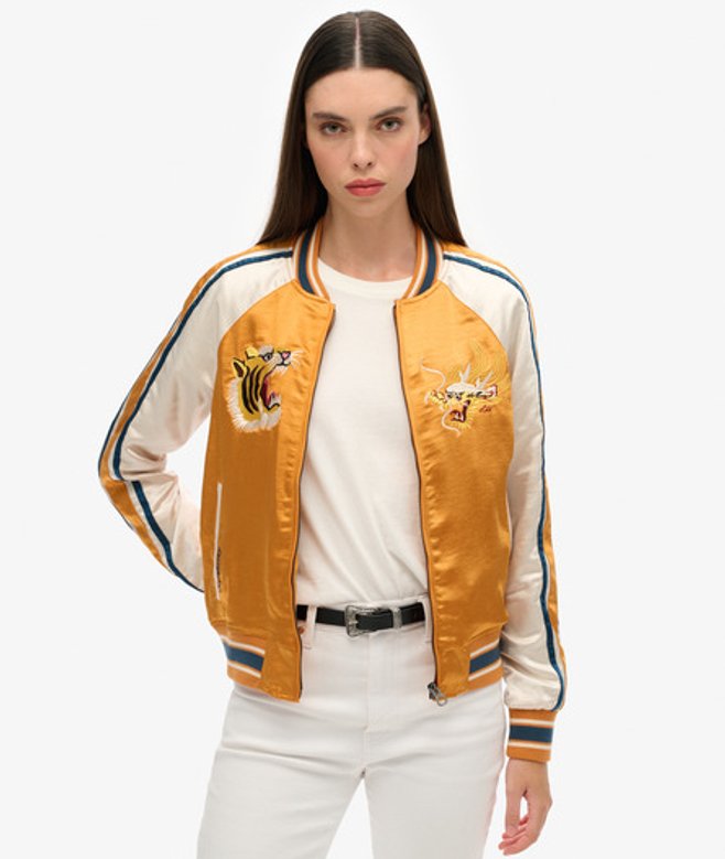 Superdry Ladies Fully lined Embroidered Suikajan Bomber Jacket, Yellow