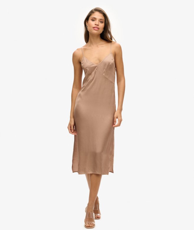Superdry Women's Satin Cami Midi Dress Brown / Woodsmoke