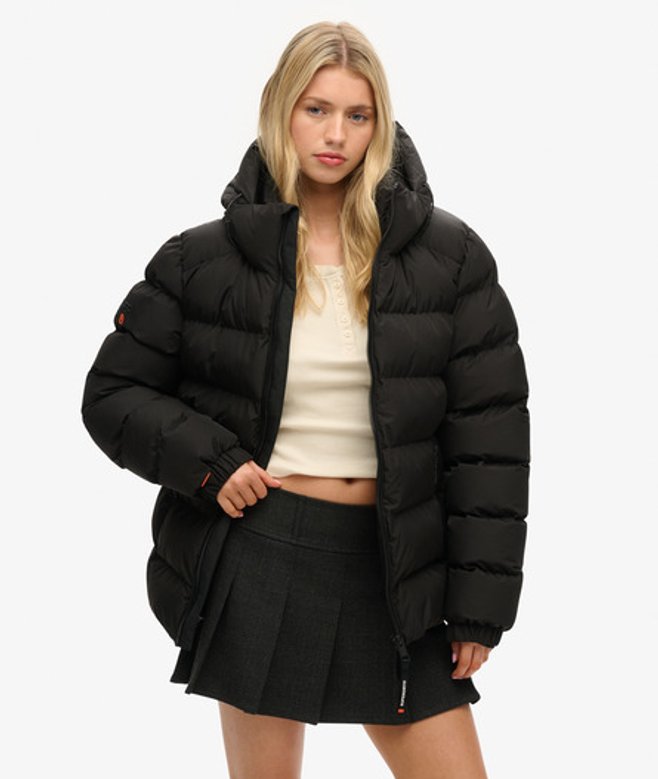Superdry Oversized Sports Pufferjas met Capuchon Zwart