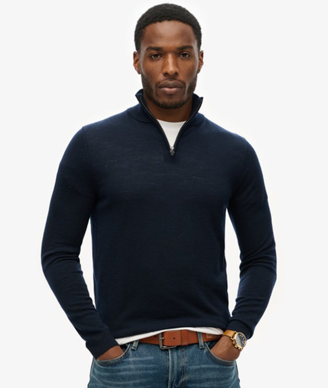 Men's Merino Half Zip Jumper Navy / Eclipse Navy - Size: XL - Superdry - Modalova