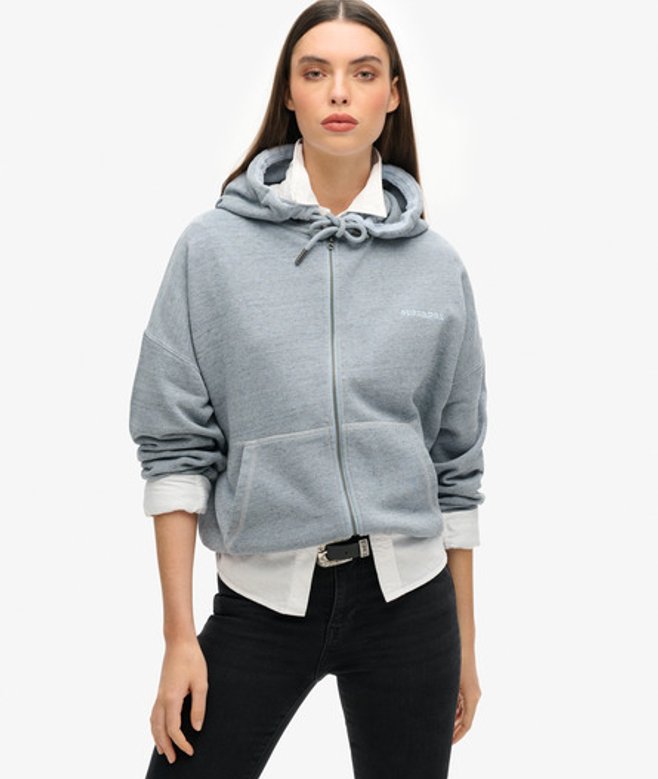 Women's Essential Logo Overdyed Zip Hoodie / Fog - Size: 14 - Superdry - Modalova