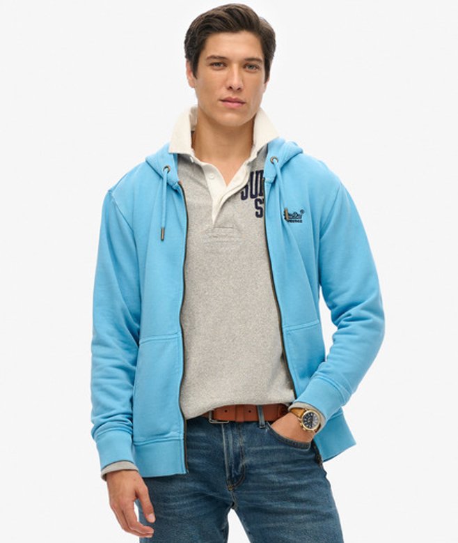 Essential Logo Washed Hoodie met Rits Light Blue Grootte: Xxl afbeelding