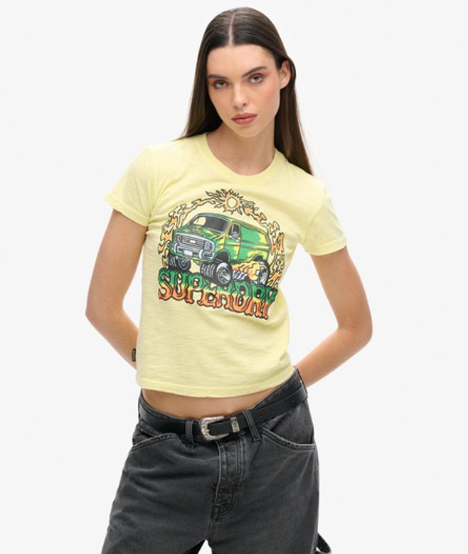 T-shirt met Neon Motorprint en Aansluitende Pasvorm