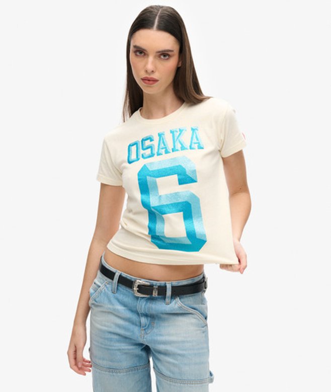 Superdry Women's Osaka 6 Embellished 90s T-shirt Cream / Rice White