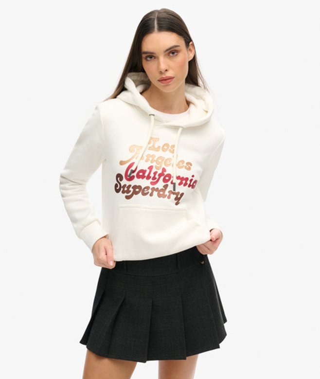 Superdry Hoodie met Retro-glitterlogo Crème