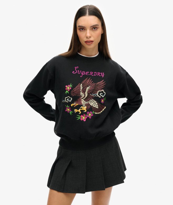 Suika Geborduurd Sweatshirt met Losse Pasvorm Zwart Grootte: 42 afbeelding