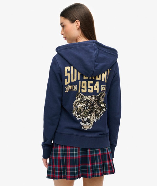 Superdry Archive Hoodie met Rits en Versieringen Blauw