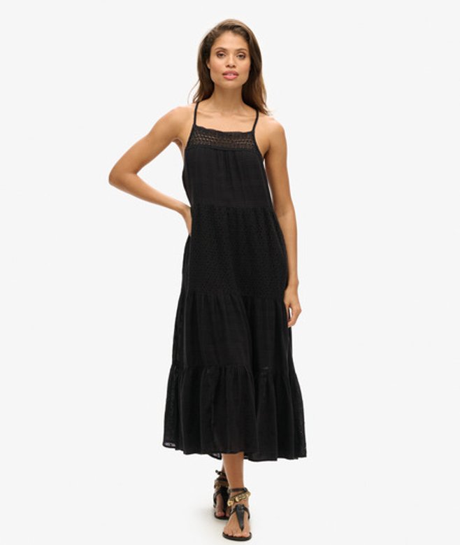 Superdry Women's Cotton Vintage Lace Cami Maxi Dress, Black