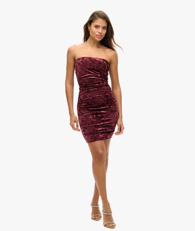 Fluwelen Bandeaumini-jurk Roze Grootte: 44 afbeelding