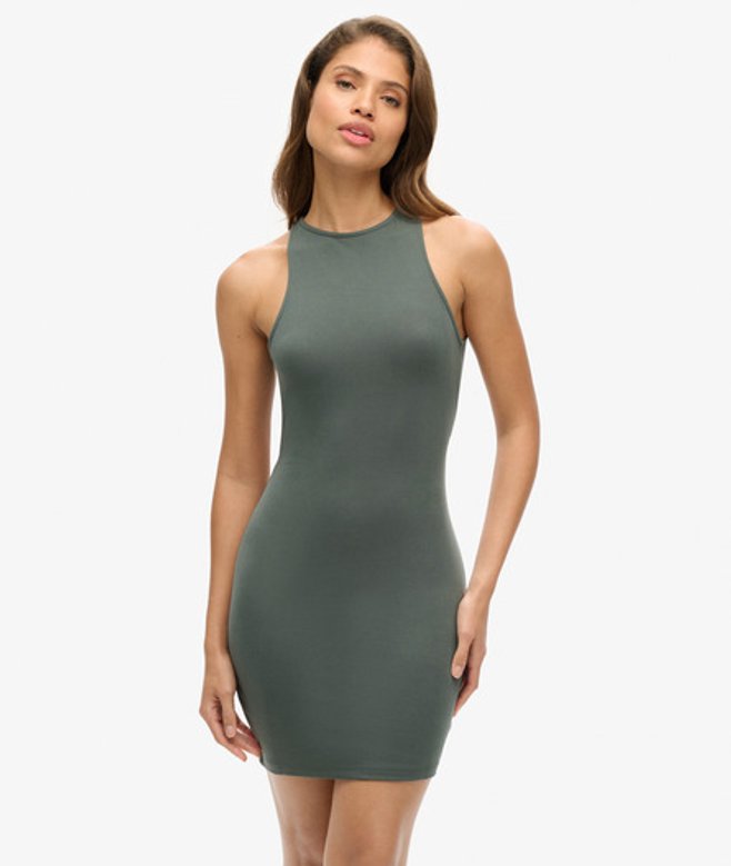 Jersey Mini-jurk met Gekruiste Bandjes Groen Grootte: 42 afbeelding