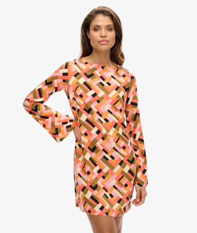 Mini-jurk met Open rug en Print Oranje Grootte: 42 afbeelding