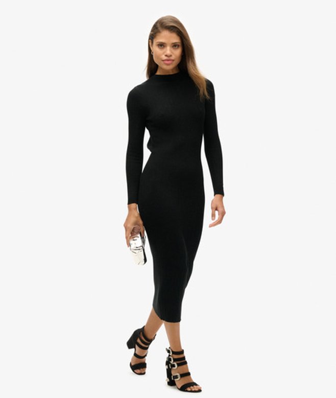 Rugloze Bodycon Midi-jurk Zwart Grootte: 36 afbeelding