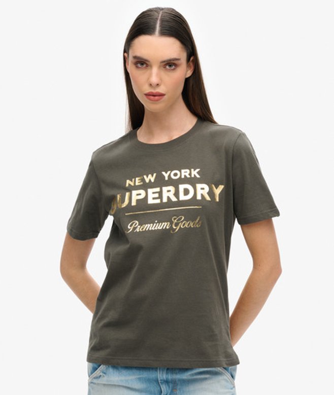 Superdry Women's Luxe Metallic Logo T-Shirt Dark Grey / Vintage Black